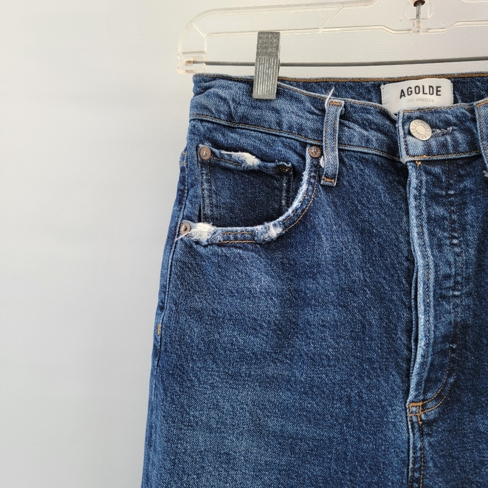 Agolde Riley Distressed Jeans Size 26 Blue Medium Wash Minimalist Designer Denim - Picture 6 of 16